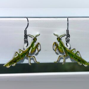 Green Praying Mantis Earrings